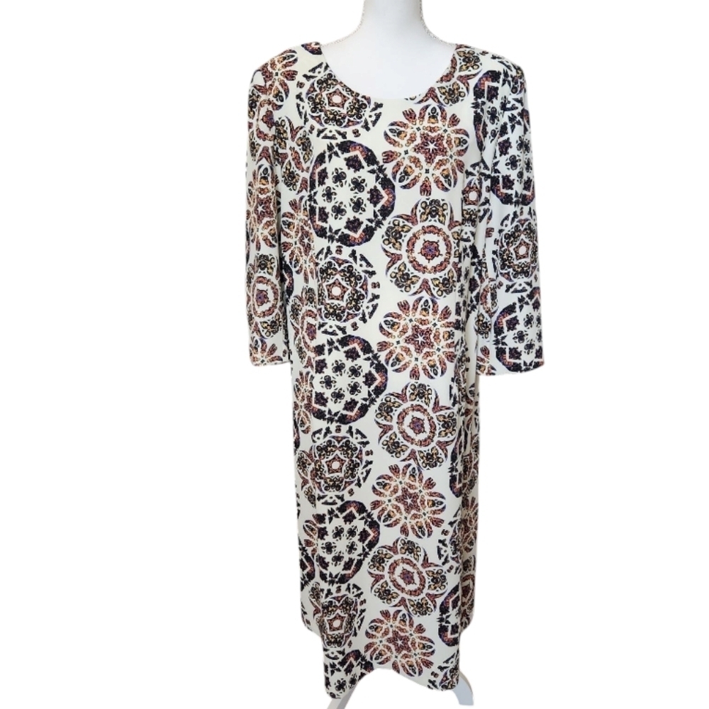 Lily & Taylor Cream Purple and Multi Color Paisley Geometric Midi Dress, Size 18